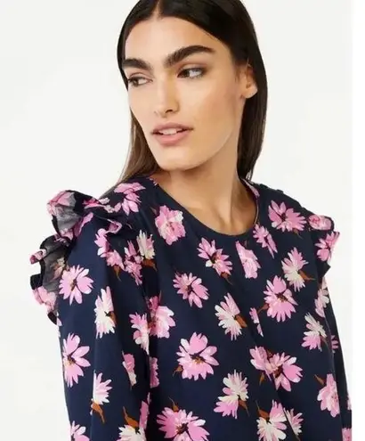 NWT Free Assembly Floral Long Sleeve Blouse Blue Size M