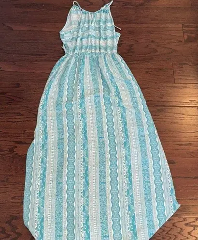 Soprano  NORDSTROM Women’s Turquoise & White Boho Print Halter Maxi Dress Size M