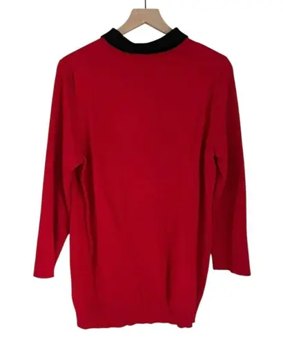 Karl Lagerfeld Women’s Long Sleeve Collared Keyhole Neck Sweater Red Black Large