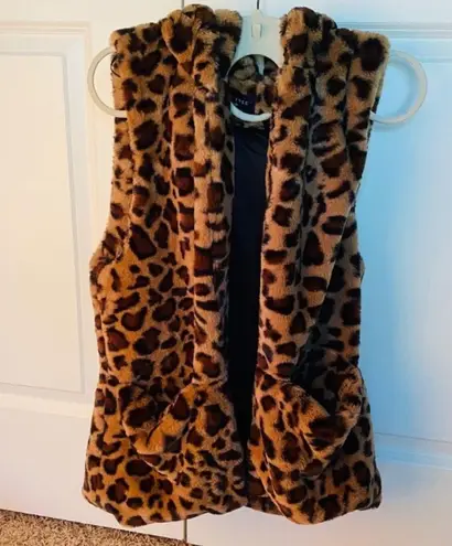 Leopard Animal Print Faux Fur Hooded Vest Size M