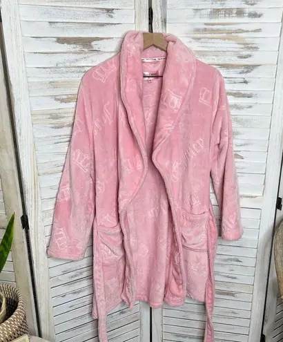 Juicy Couture  Sleepwear Women's L XL Housecoat Robe Pink Belt Crowns Barbie Y2K