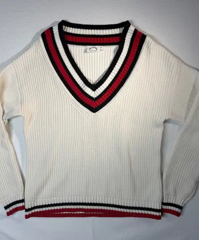 The Upside Cream White Red Blue Stripe V Neck Ribbed Sweater XS preppy college