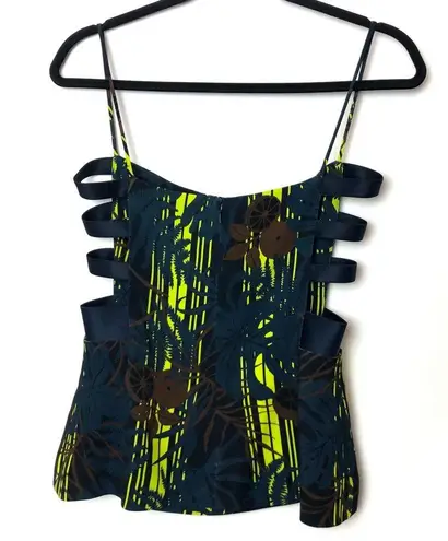 Cushnie Square Neck Neon Palm Bandage Side Tank Top Size 6