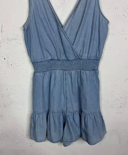 American Eagle  Denim Blue Chambray Ruffle Romper Jumper Size Large