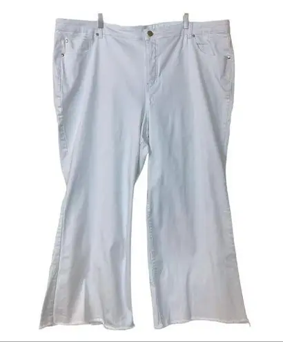 Eloquii Denim Women's High Rise White Raw Flare Crop Hem Jeans Size 26 Plus