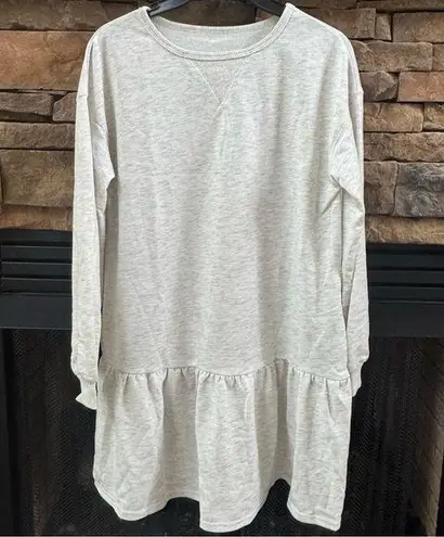 Boutique Ruffled Mini Dress oatmeal cream beige crewneck oversized S Gray