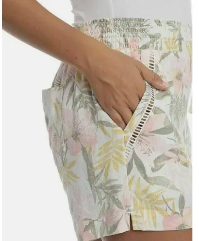 Briggs Floral Print Linen Blend Shorts M Smocked Waist Pockets Cottagecore Fairy Pink Size M