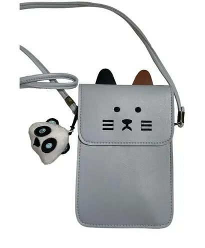 None EUC Cat Lanyard Crossbody Light Grey w/ Brown & Black Ears & Squishmallow Charm