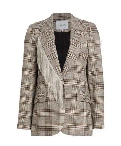 Tanya Taylor Lewis Plaid Fringe Trim Blazer NEW