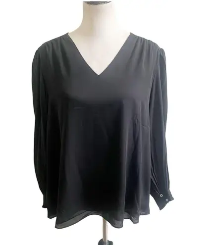 Magaschoni Woman Black Career Blouse Size 1X Pleated Long Sleeve V-Neck