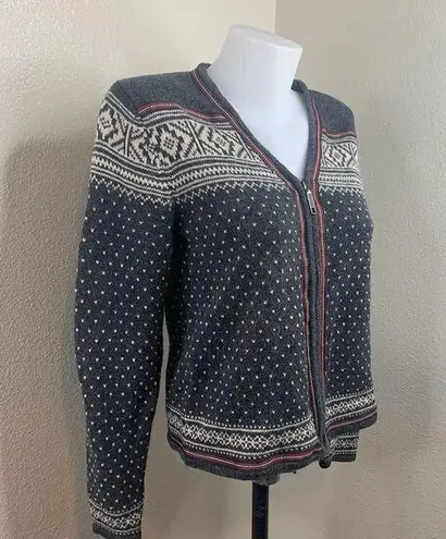Woolrich Full Zip Ramie Cotton Nordic Fair Isle Sweater Women’s Sz S Gray Red