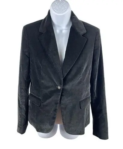 Tahari Size 8 Black Velvet Fitted Long Sleeve One Button Blazer