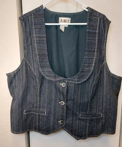 Ami Dark Blue Denim Pinstripe Vest Size 3X Vintage Western Boho Twee Y2K Preppy