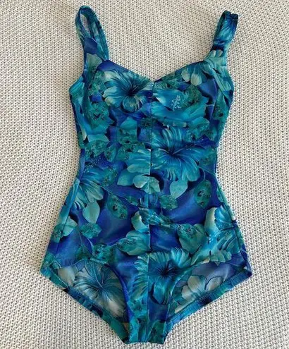 Maxine of Hollywood Pacific Blue Floral One Piece Swimsuit Size 8