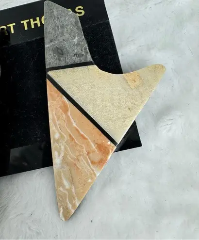 Herbert Thomas Vintage Handcrafted Art Deco Patchwork Stone Statement Earrings Gray