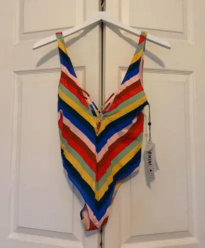 The Bikini Lab NWT Palm Springs One Piece Swimsuit Striped Plunging Size Medium