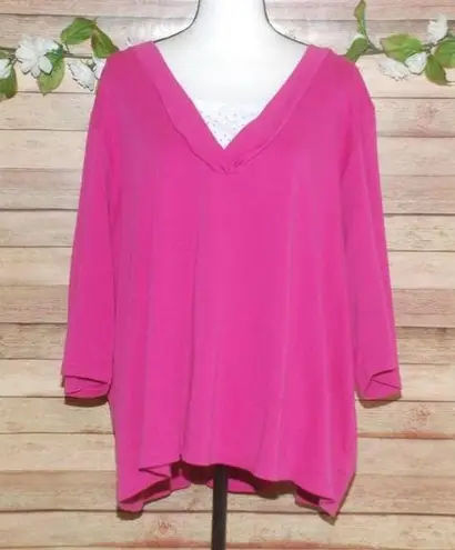 Liz&Me Pink Short Sleeve Knit Top Size 3X 26W 28W Stretch Mock Bling Undershirt