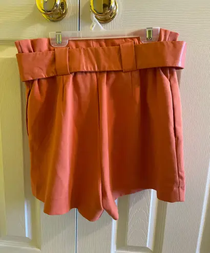 Stradivarius Orange Leather Shorts