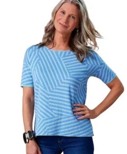 Soft Surroundings Calliope Blue Striped Short Sleeve Sweater Tee, PXL