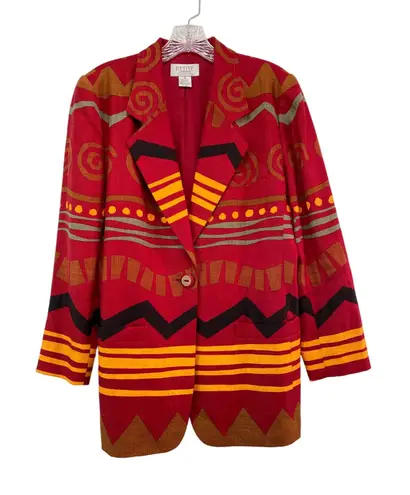 Petite Sophisticate Vintage Linen Blazer Size 4 Lined Pockets Abstract Girl Boss