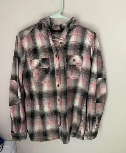 Carhartt  Pink Plaid Flannel Button Down with Hoodie Size Small