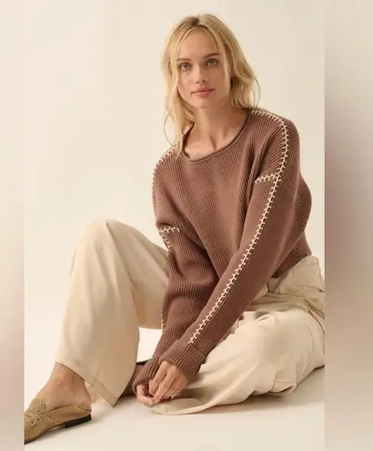 Prómesa Promesa Stitch Perfect Cropped Blanket Stitch Sweater Mocha Brown