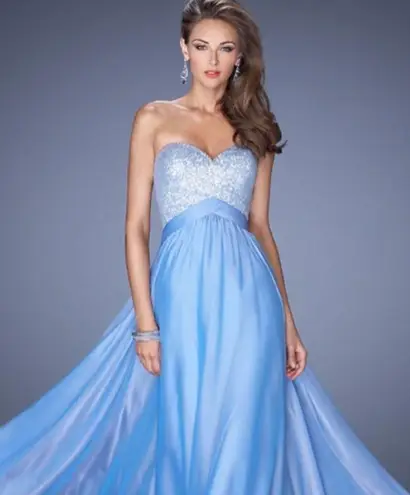 La Femme Periwinkle Strapless Prom Dress