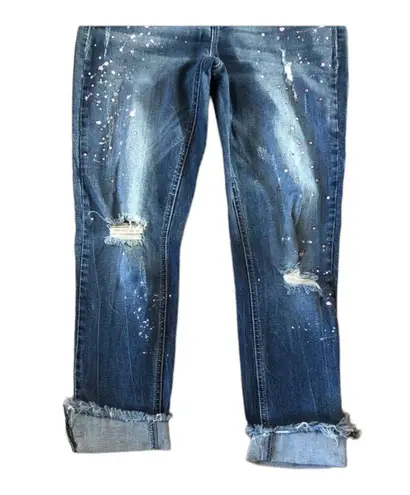 Seven 7 rhinestone & paint spatter crop blue jeans size 6