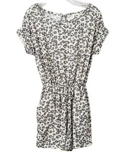 NEW Bibi Womens Animal Print Keyhole Back Short Sleeve Romper Cream Black Small
