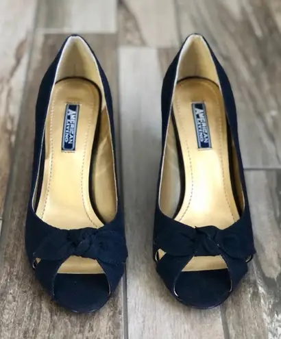 American Living Consuelo Black Open Toe Bow Tie Fabric Heels, sz. 7