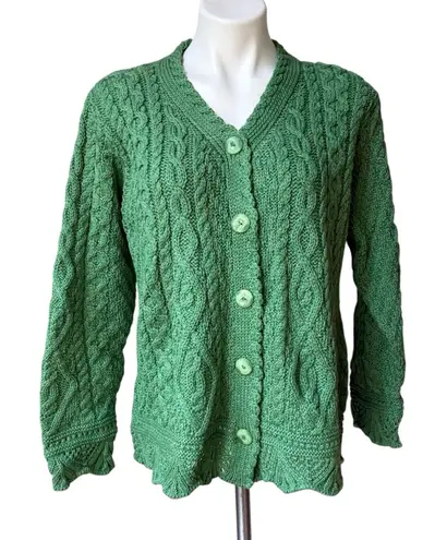 NWT, Aran Crafts Ireland Green Merino Wool Cable Knit Cardigan Sweater, Sz XL