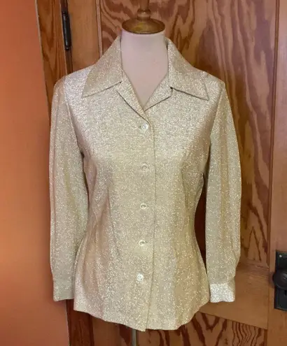 Vtg 70s gold sparkly disco shirt Size 10