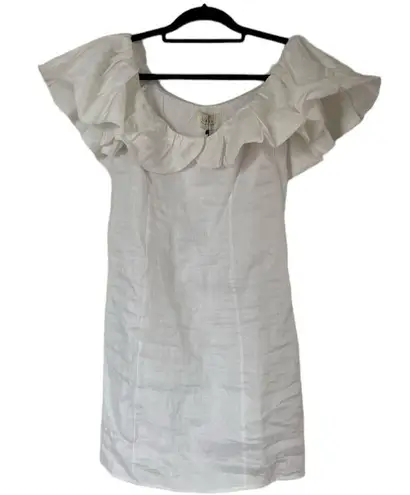 Dissh ISABELLE WHITE LINEN RUFFLE MINI DRESS