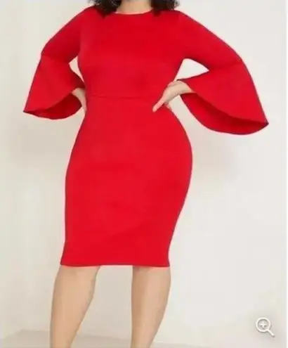 Eloquii NEW red scuba dress flare sleeves in red, size 18
