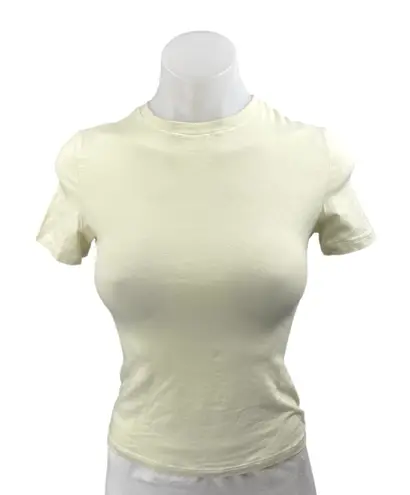 SKIMS Women's Cream Yellow Round Neck Short Sleeve Crop Tee T-shirt Top Size S