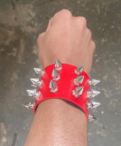 Gothic Studded Red Bracelet Choker Punk Spike Rivets Cuff Wristband Adjustable thumbnail 8