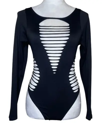 Roma Concept Women's Black Sexy Cutout Long Sleeve Bodysuit Sz Sm/Med