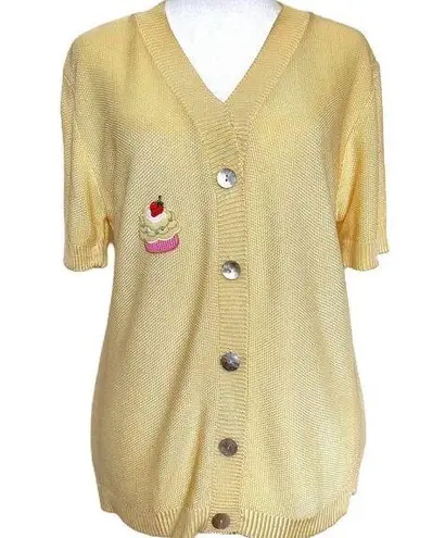 Vintage Cute Cardigan Sweater Size S Yellow Cupcake Kawaii Soft