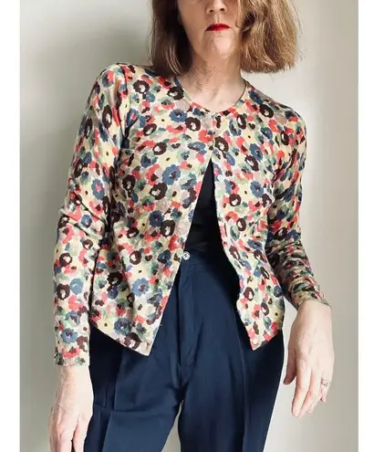 Vintage y2k Cardigan Sweater Size M Slim Fit Wool Light Weight Multi Color Yellow Size M