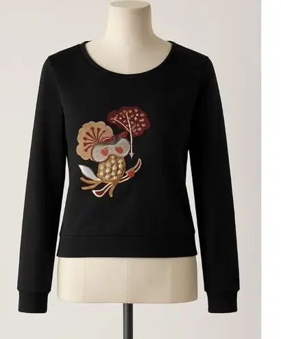 🔵 La go go Black Embroidered Owl Sweatshirt | Size S | Whimsical Fall Vibes