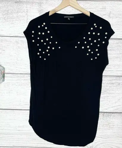 Moa Moa Black Pearl Embellished Casual Top Size Medium