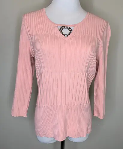 Y2K Vintage Pink Fitted Thin Sweater Cutout Hardware Sz Medium