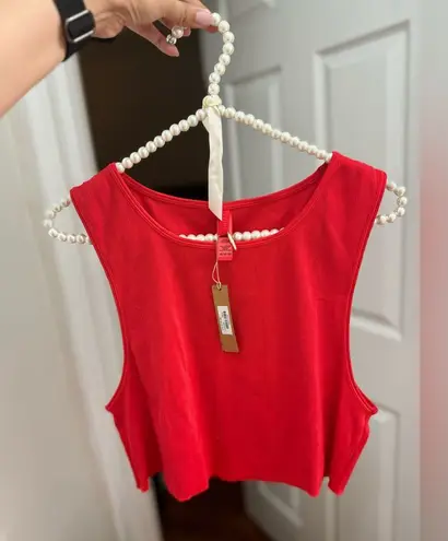 SKIMS Size 4X RUNS SMALL Cotton Rib Super Crop Tank Ruby AP-CRP-1399 NWT