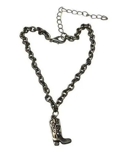 Cowboy Boot Charm Bracelet Anklet Adjustable Chain Lobster Clasp Silver Tone