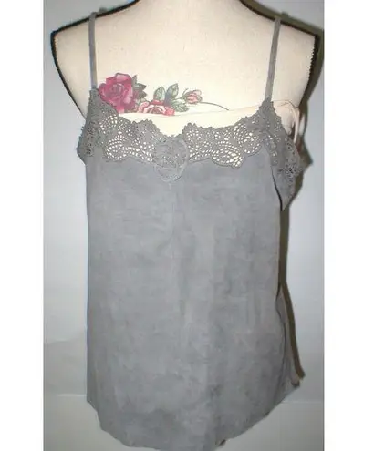 Womens New Ralph Lauren $398 NWT Gray Leather Suede Lace Tank Top Cami Nice 10