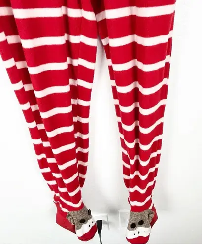Nick & Nora Red Striped Front Zipper Foot Enclosure Long Sleeves Pajamas Small