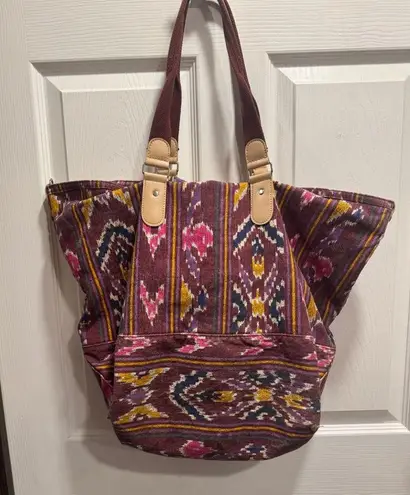 Aztec Print Boho Tote Bag with Snap Closure Pink