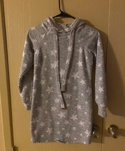 No Boundaries Sweatshirt Hoodie Dress in grey with white stars - size XS