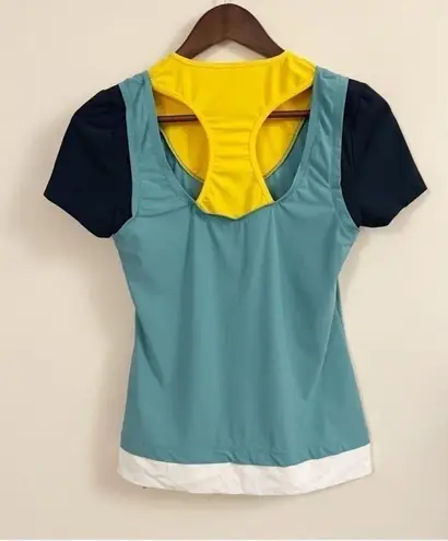 No Ka’OI Yoga Short Sleeve Workout Top Colorblock Racerback Size 1 (Small) Blue