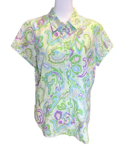 IZOD Women's Green Paisley Print Cotton Blouse - Size Large